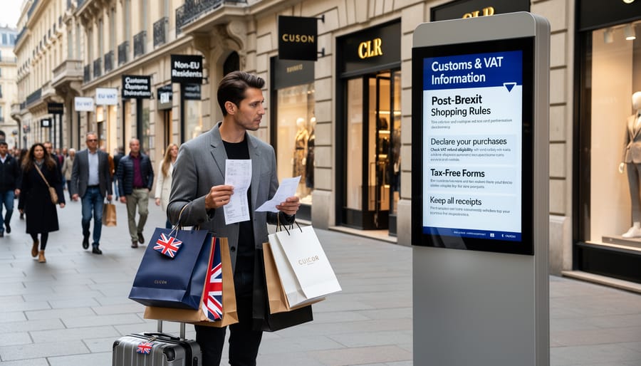 Luxury shopping street in European city with designer boutiques
