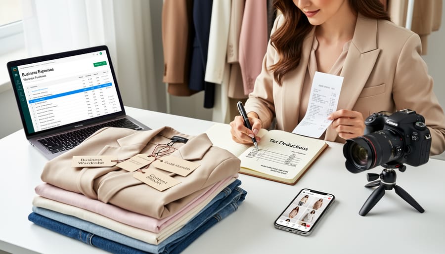 Fashion content creator working with styled outfits and camera equipment