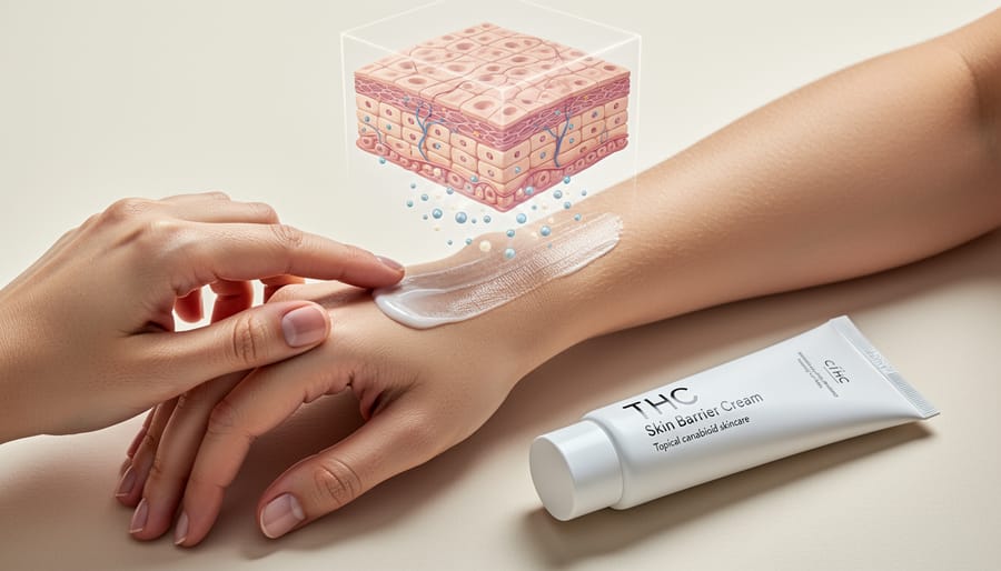 Close-up of moisturizing cream being applied to skin showing topical absorption