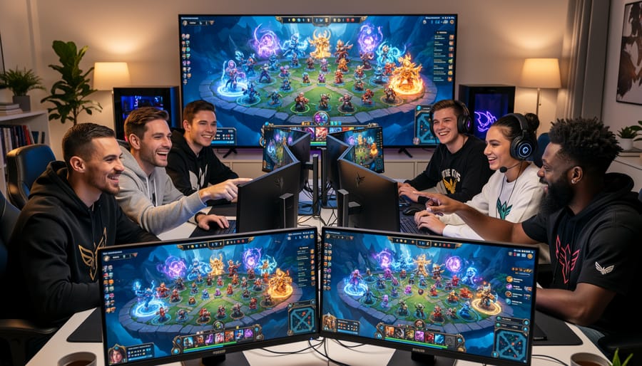Diverse group of gamers in a lounge with colorful makeup and accessories showcasing shared style